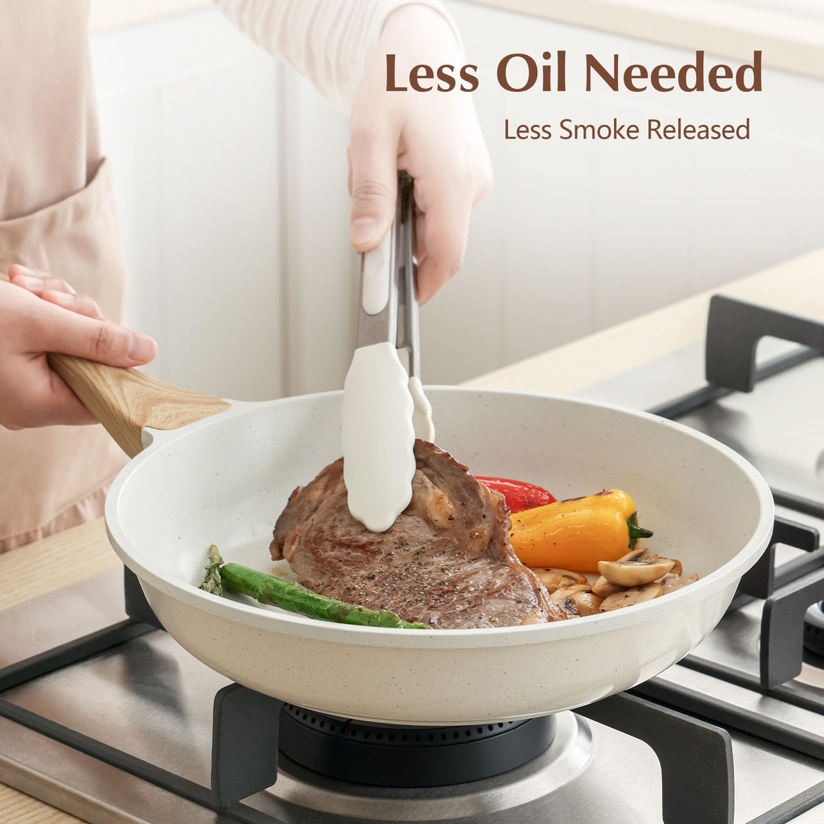 SENSARTE nonstick ceramic frying pan 11-inch with lid supports even heating on all stovetops.