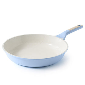 SENSARTE 8-inch blue front view pan with easy-release surface for healthier cooking.