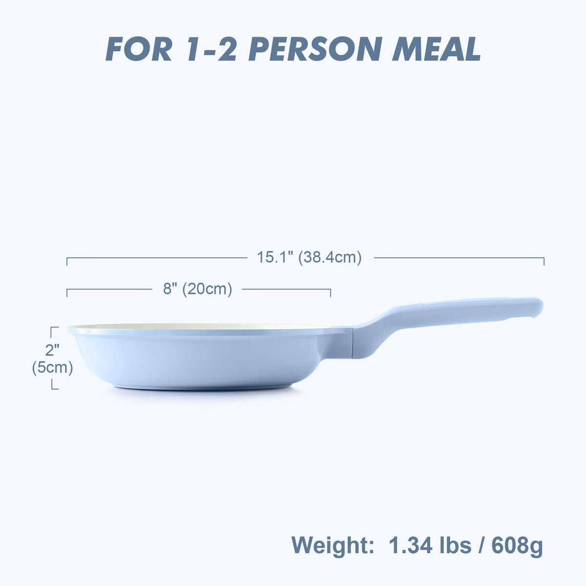 SENSARTE 8-inch blue top view highlighting smooth nonstick performance with minimal oil.