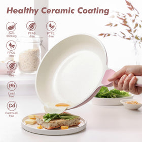 SENSARTE pink woodgrain handle provides comfortable grip and stays cool while cooking.