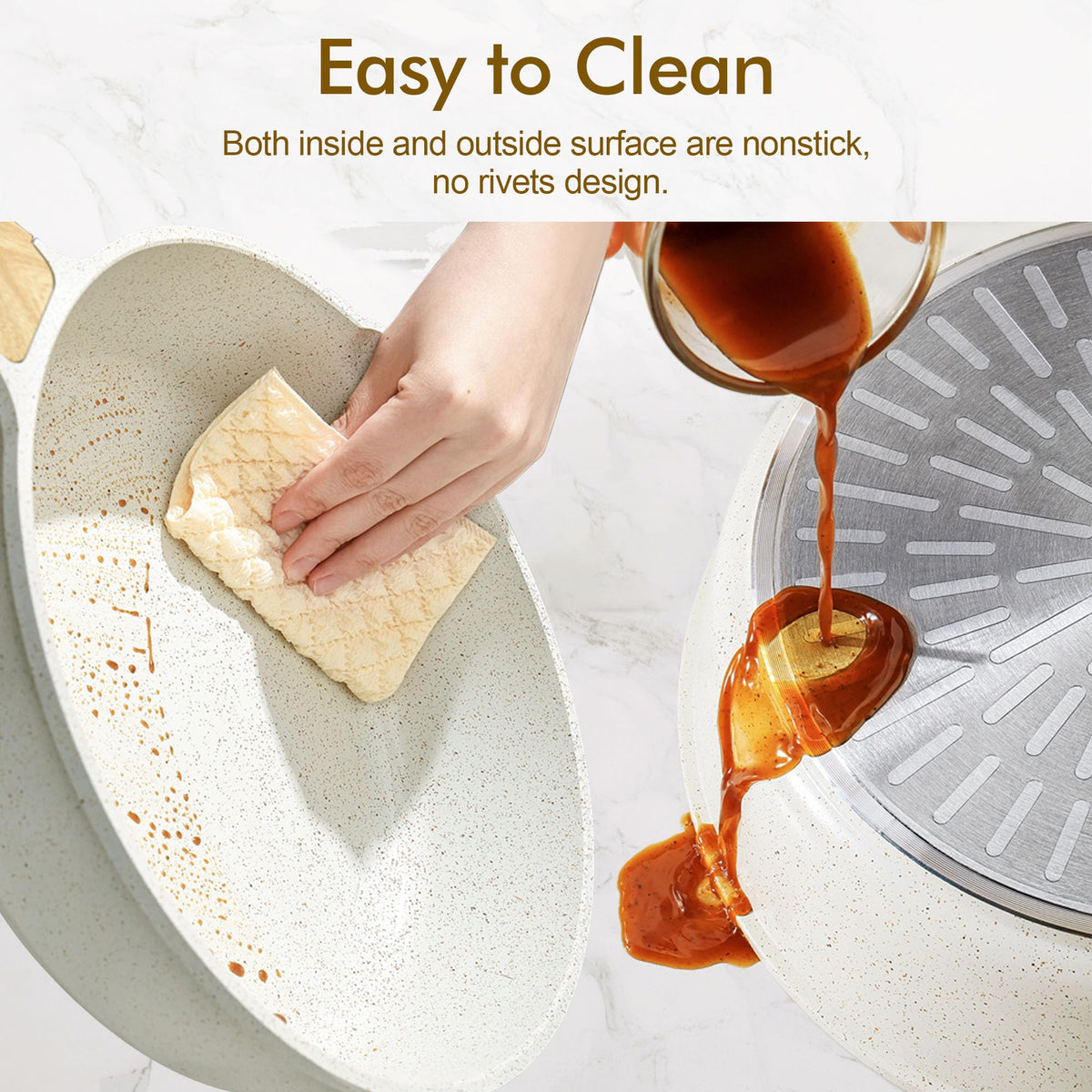 Sensarte induction-compatible base distributes heat evenly on stovetops.