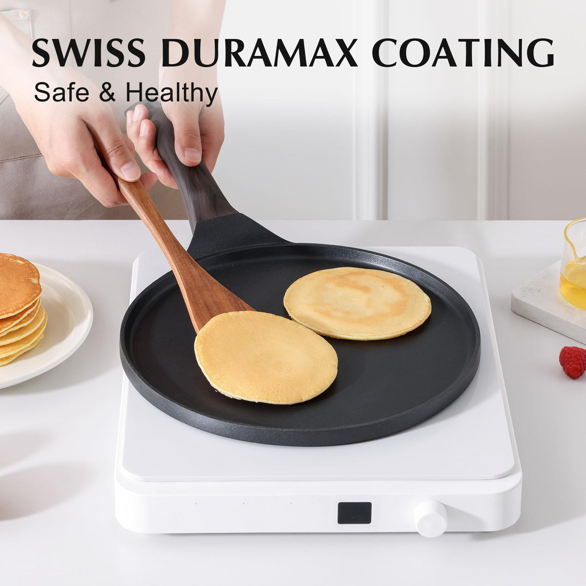 SENSARTE pan with stay-cool handle for safe flipping