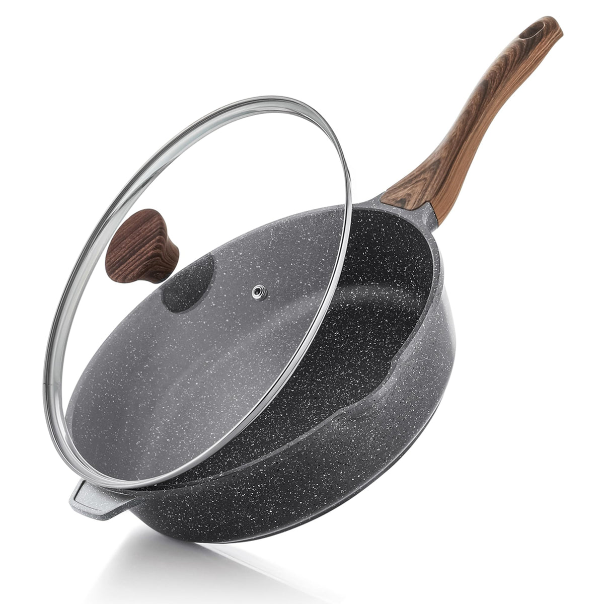 SENSARTE 12-inch nonstick pan with lid for even browning and easy release.