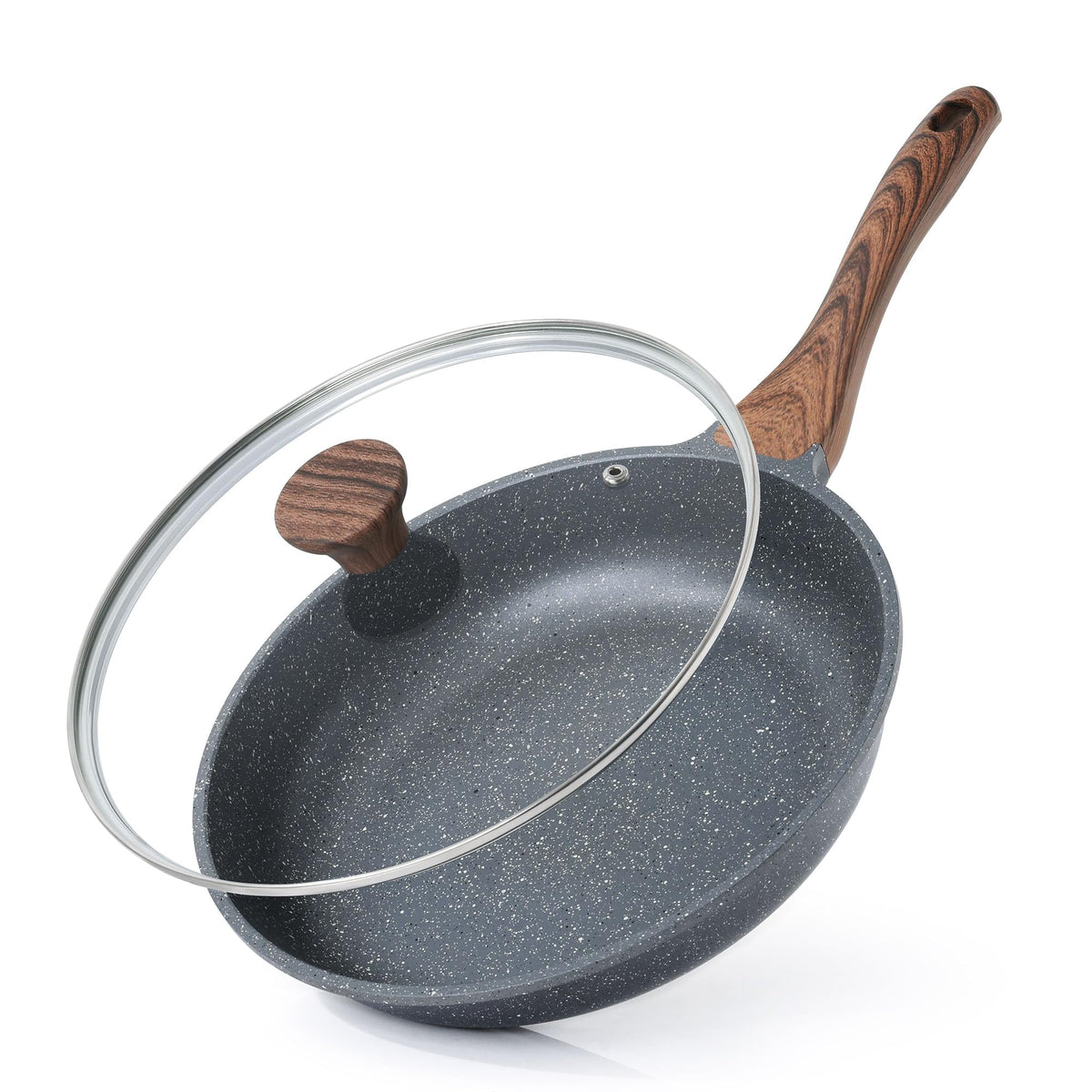 SENSARTE nonstick pan with lid front view for smokeless cooking and browning