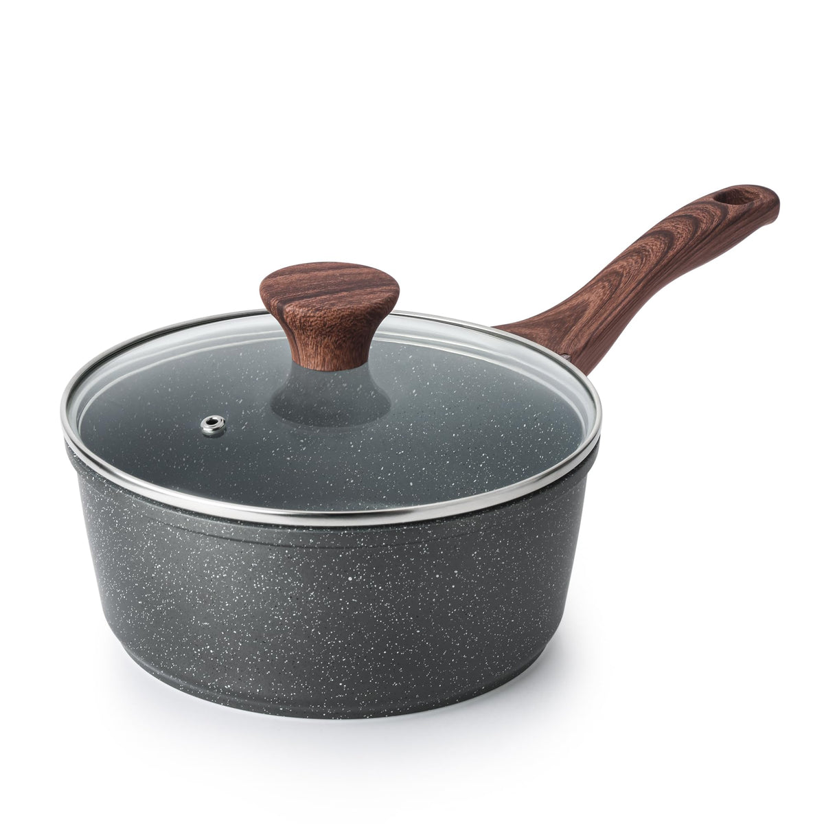 Sensarte nonstick saucepan with lid for easy, drip-free sauces and soups.