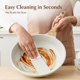 SENSARTE pan being wiped clean highlights easy maintenance.