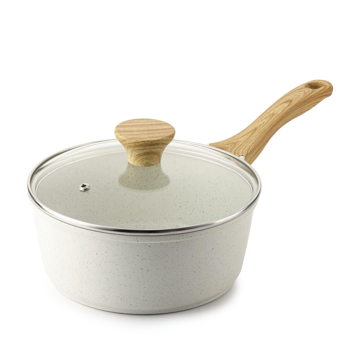 SENSARTE white ceramic nonstick saucepan with lid shows the 2.5-quart size for daily meals.