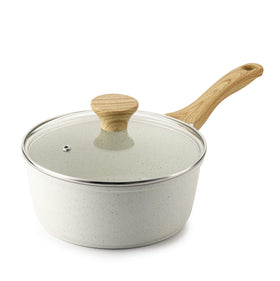 SENSARTE white ceramic nonstick saucepan with lid shows the 2.5-quart size for daily meals.