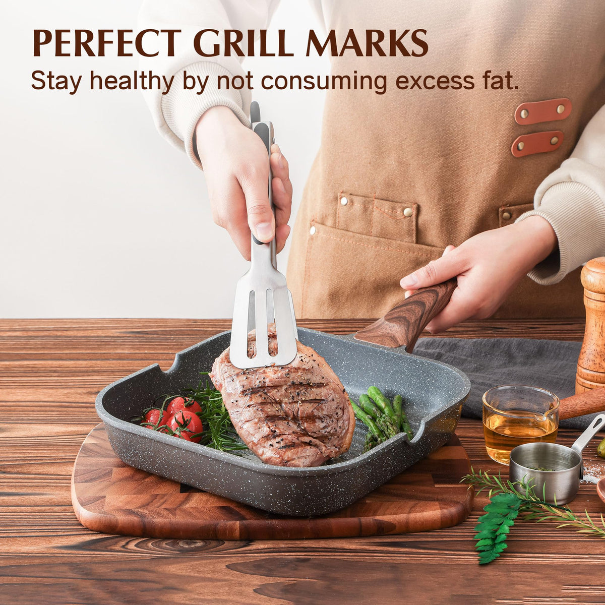 SENSARTE square grill pan demonstrates durable die-cast aluminum construction