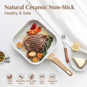 SENSARTE grill pan with a cool-touch handle for safe cooking.