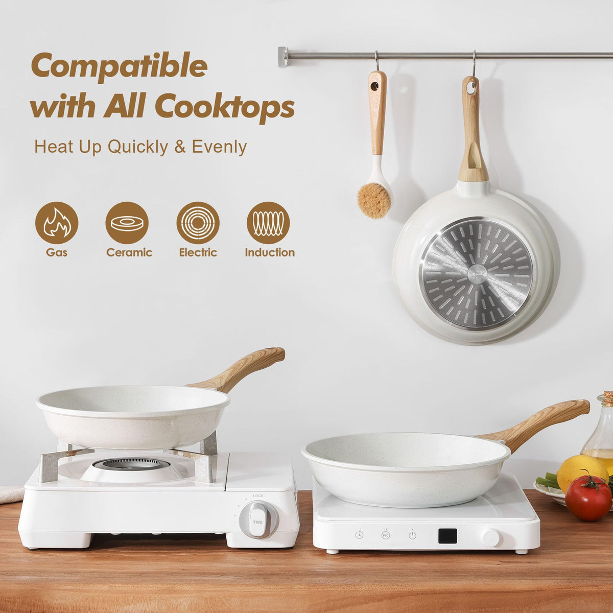 SENSARTE stay-cool handle image emphasizing comfortable grip during stovetop cooking