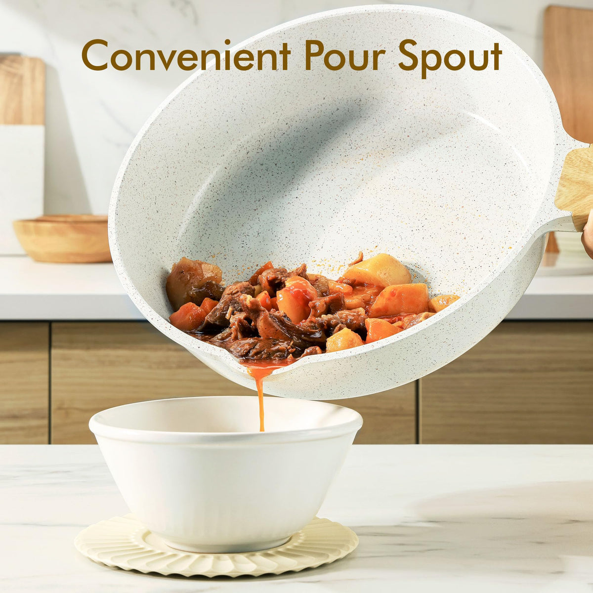 SENSARTE stay-cool handle, comfortable grip stays cool up to 320°F.