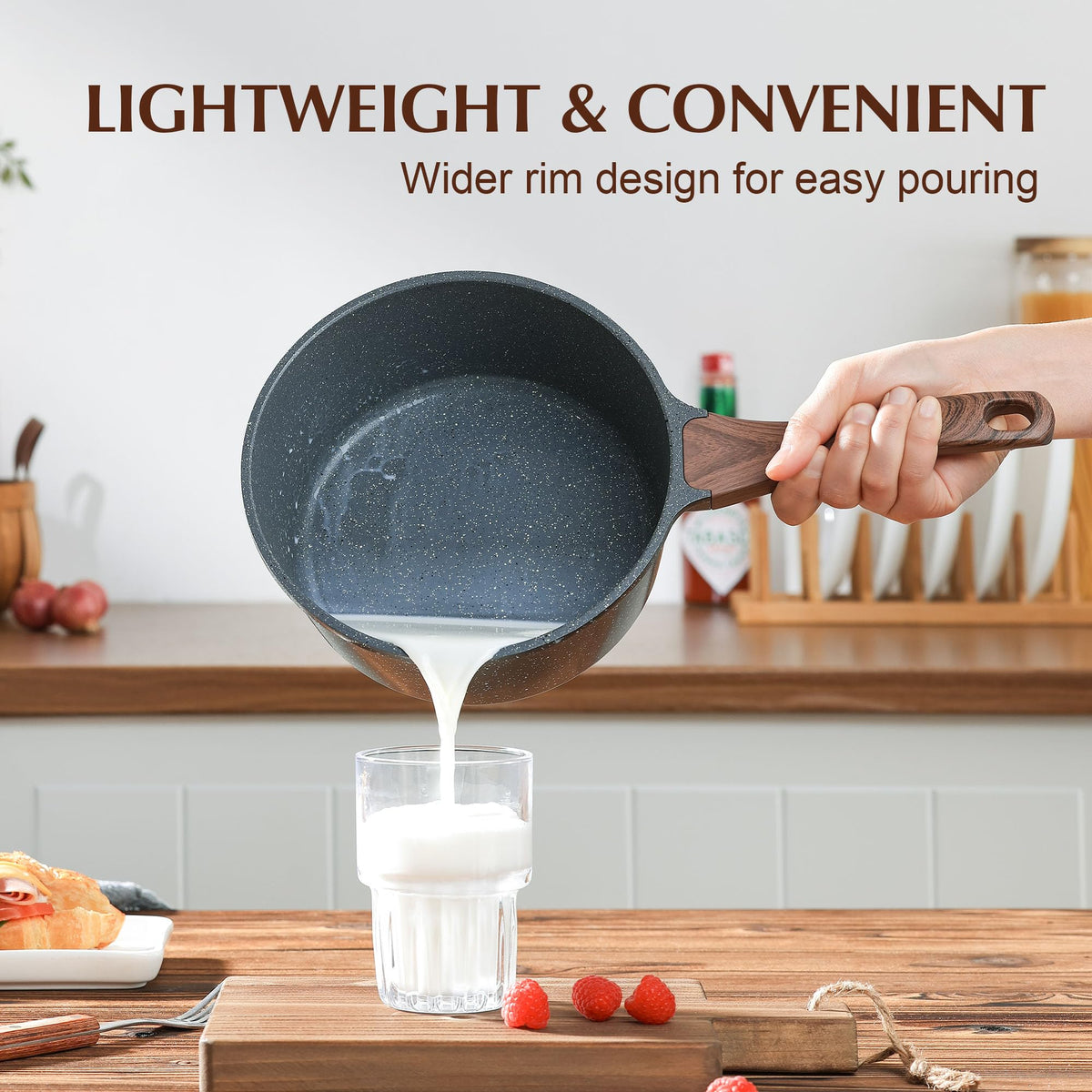 Sensarte Swiss granite coating provides durable nonstick for sautéing.