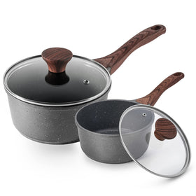 SENSARTE Swiss granite coating sauce pan with lid for easy cooking oversight.