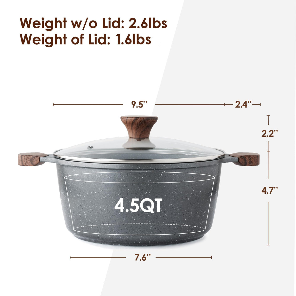 SENSARTE 4.5 qt stock pot interior with Swiss granite coating enhances browning.