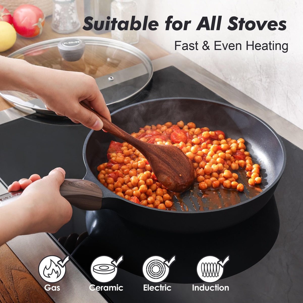 SENSARTE tempered glass lid lets you monitor cooking without splashes.
