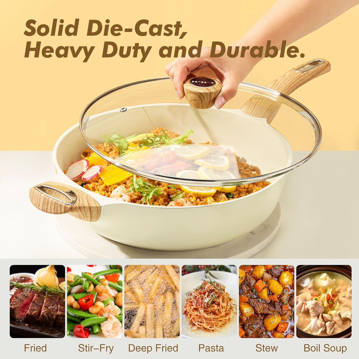 SENSARTE tempered glass lid provides clear visibility and splash protection.