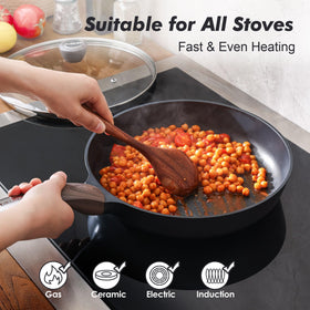 SENSARTE tempered glass lid in use for visible cooking and splash control.