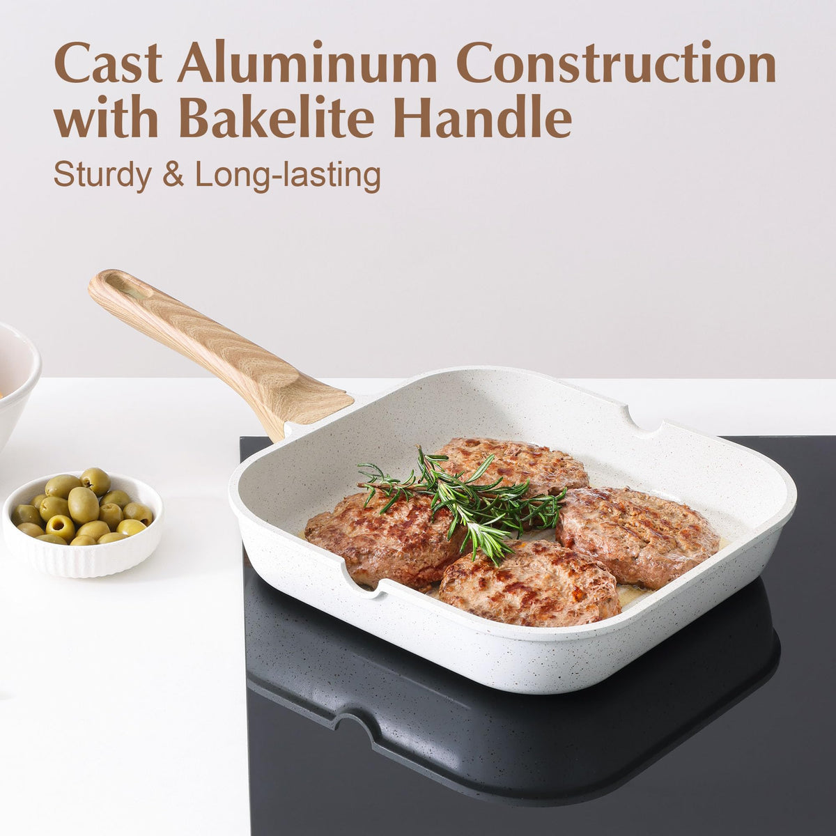 SENSARTE 12-inch grill pan ideal for meats and vegetables.