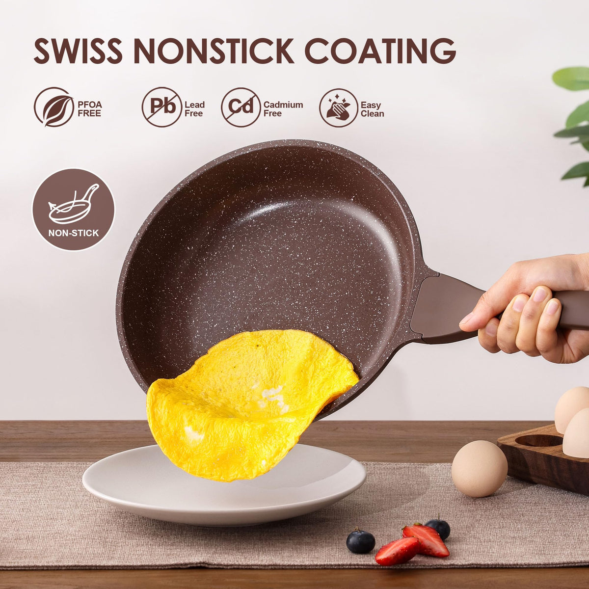 SENSARTE woodgrain bakelite handle provides comfortable grip and cool touch.