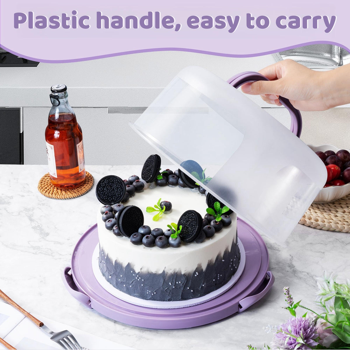 Setlux 10in cake holder fits up to 11in cakes for versatile storage.