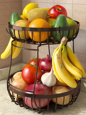 Sevenblue 2-Tier Fruit Basket on counter keeps fruit organized and accessible.