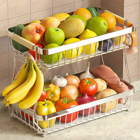 Sevenblue 2-Tier fruit basket assembly highlights quick setup and space efficiency.