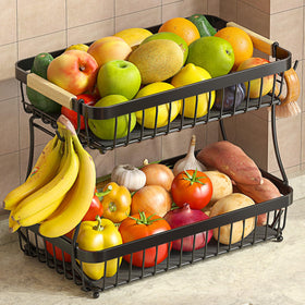 Sevenblue 2-tier fruit basket on counter with bananas for tidy storage