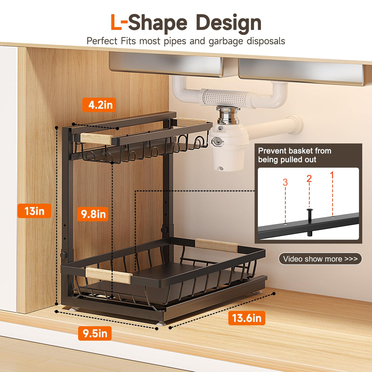 Sevenblue height-adjustable unit set between 11 and 13 inches in a cabinet