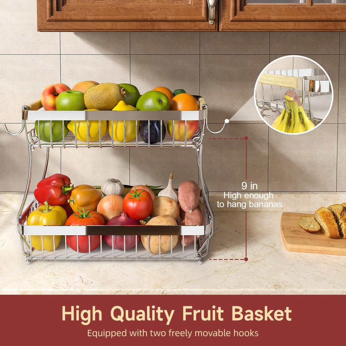 Sevenblue movable banana hangers keep bananas separate and prevent bruising.