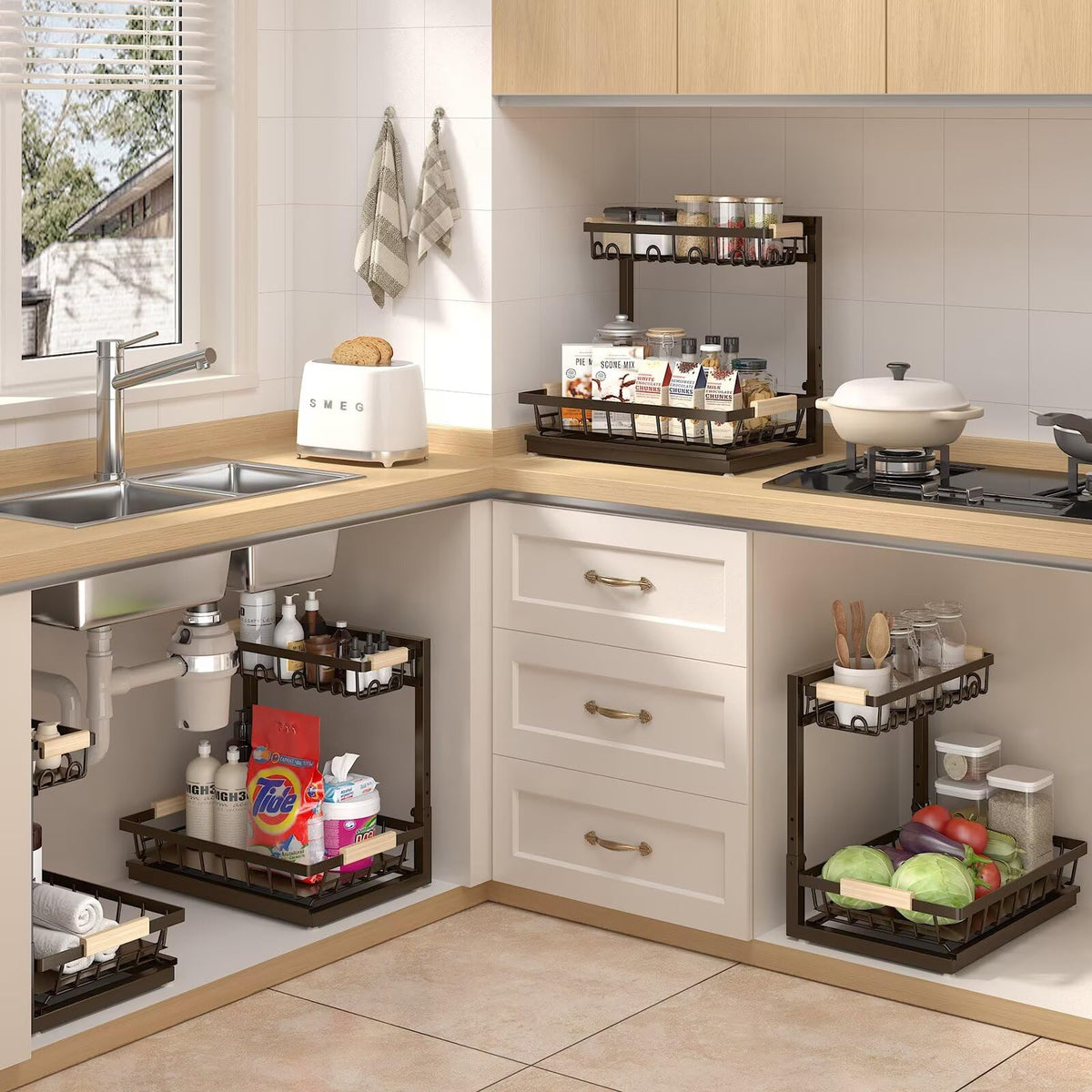 Sevenblue multipurpose storage shelf works in kitchen, bathroom, or cabinet