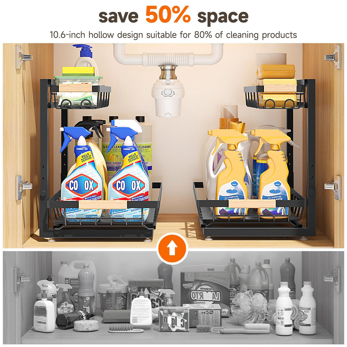 Sevenblue plumbing-clearance angle under sink for pipes and tall bottles