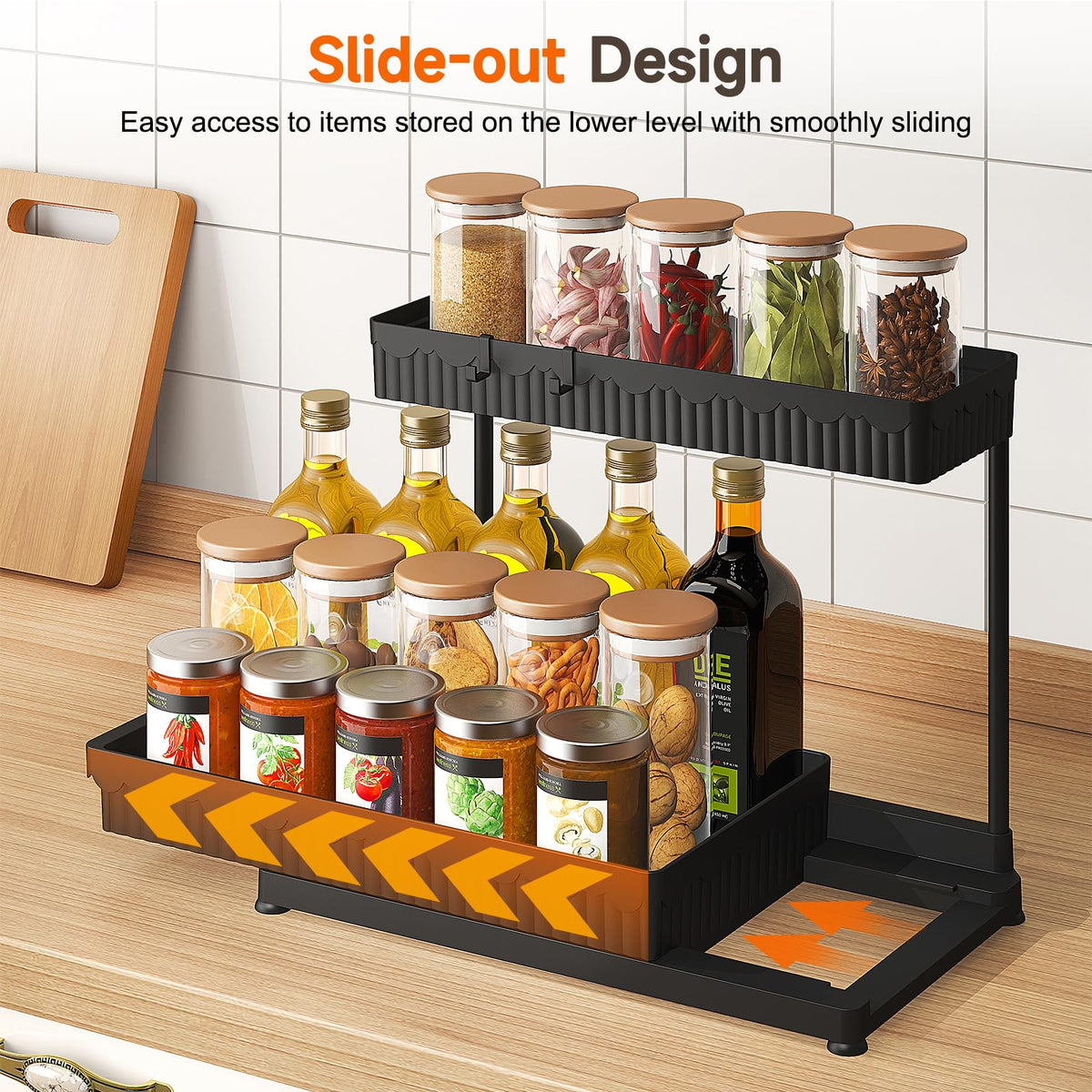 Sevenblue pull-out drawers under sink make reach-and-find items effortless.