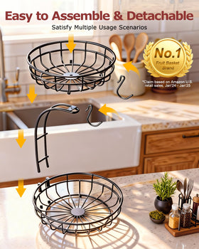 Sevenblue sturdy iron fruit bowl fits under cabinets to maximize space.