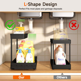 Sevenblue two-tier L-shaped organizer keeps items accessible with smooth sliding drawers.