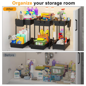 Sturdy metal rails support heavy items in the Sevenblue organizer.