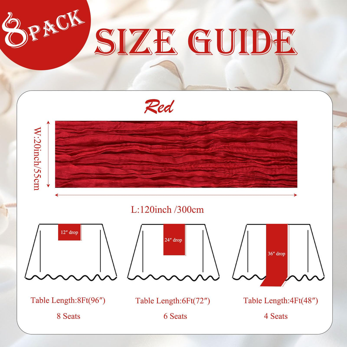 Seveups 8Pack table runner shows gauze texture and soft movement for dramatic tables.