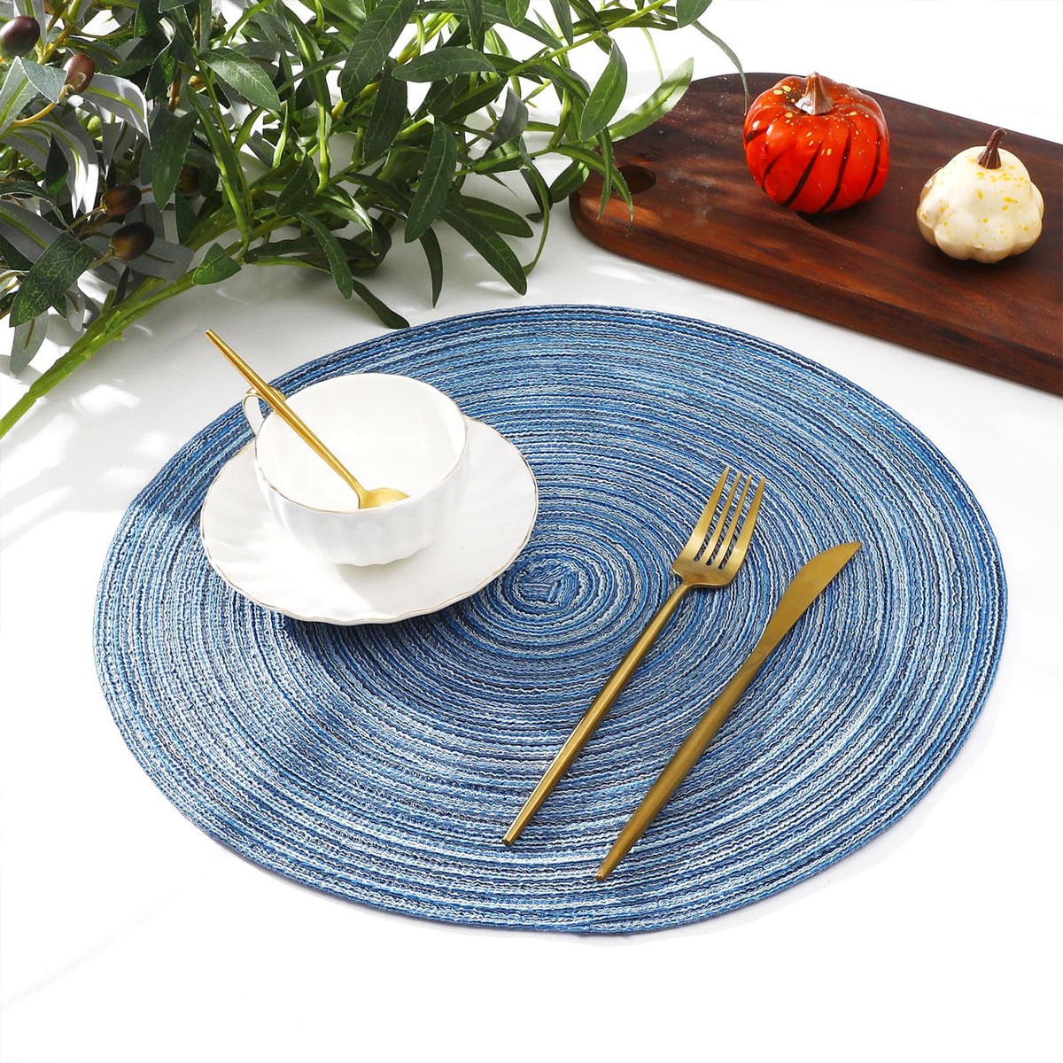 SHACOS round placemats blue-gray coordinate with casual dinners