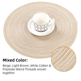 SHACOS beige braided placemats with intricate pattern close-up