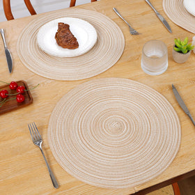 SHACOS beige round placemats on a dining table setup