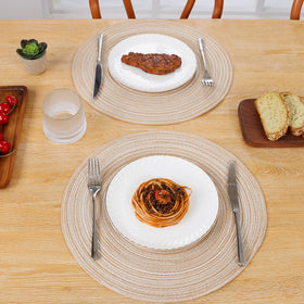 SHACOS packaging for round beige braided placemats