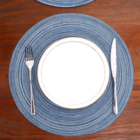 SHACOS round braided placemats close-up weave with shimmering threads under light