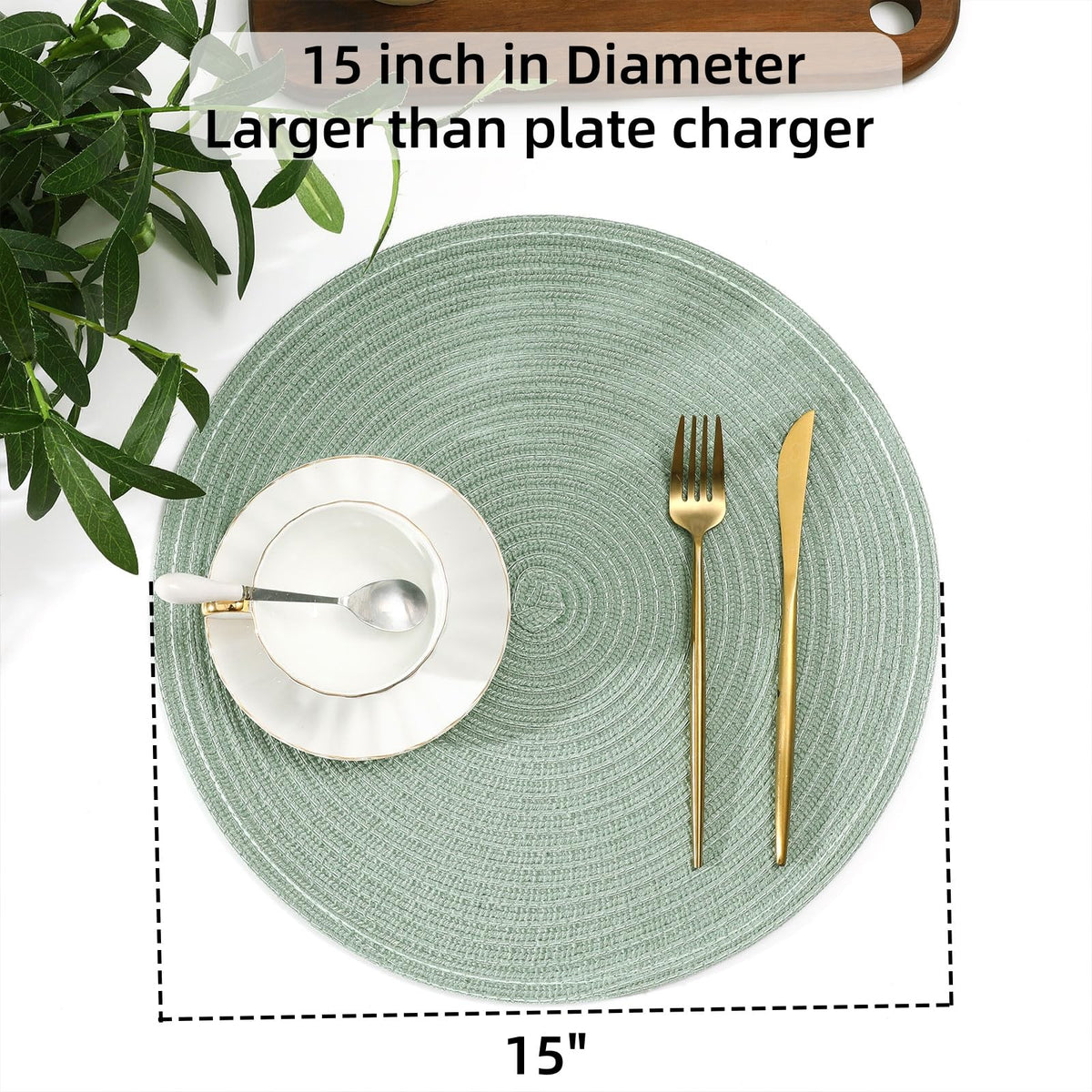SHACOS Sage green placemats coordinate with decor schemes for indoor or outdoor dining.