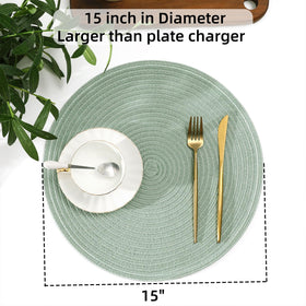 SHACOS Sage green placemats coordinate with decor schemes for indoor or outdoor dining.