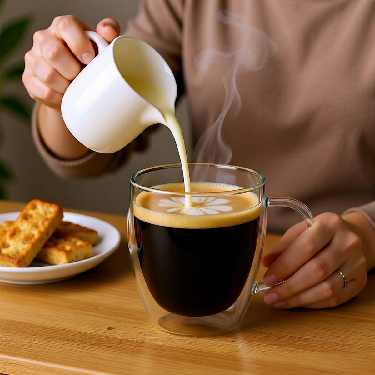 SHANDERBAR mug with ergonomic handle offers a comfortable grip for hot or cold drinks.