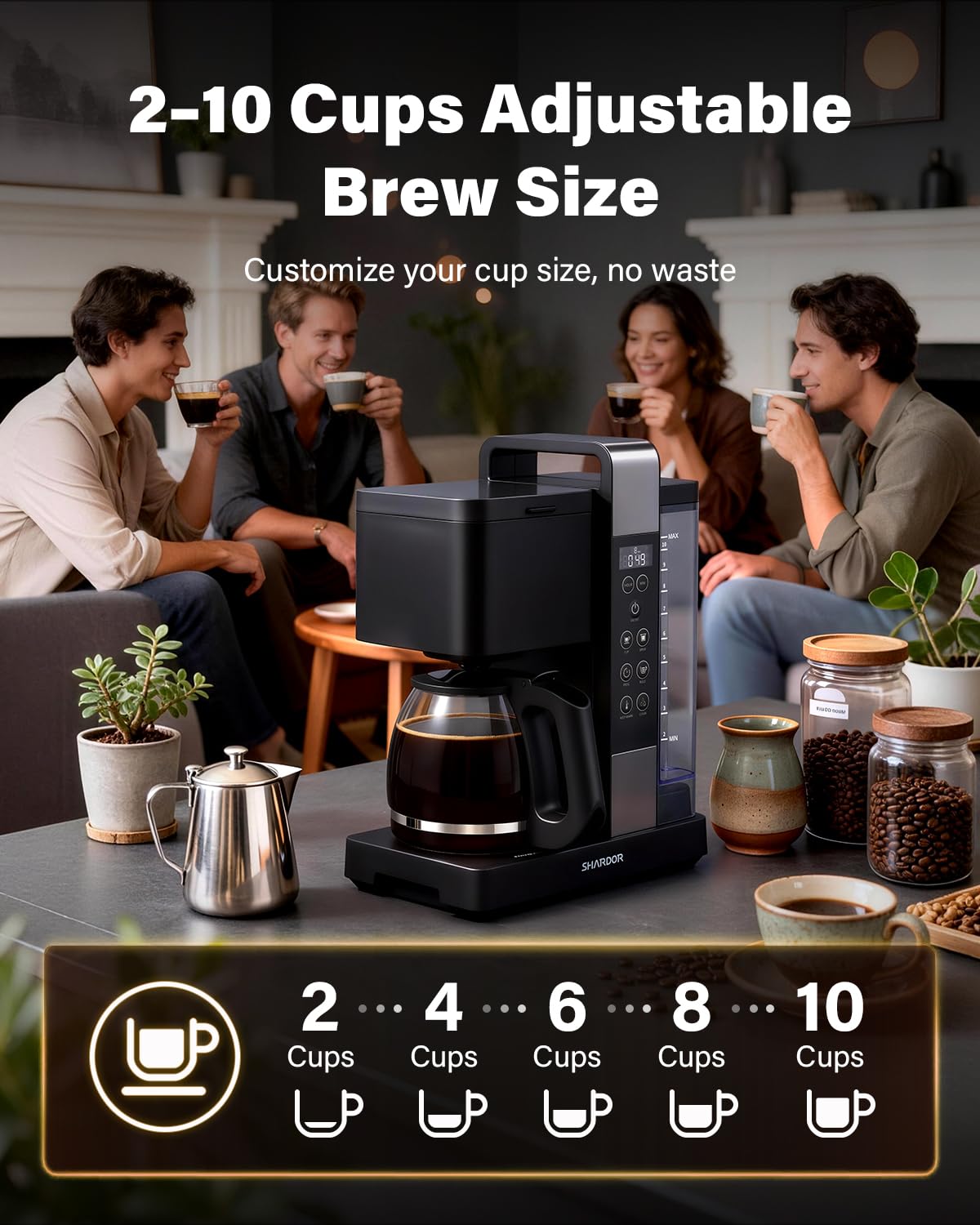 SHARDOR 2-10 cup display view highlighting flexible scheduling.