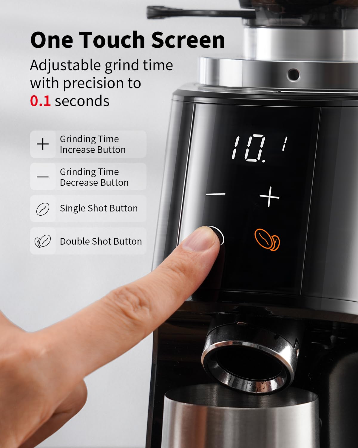 SHARDOR LED display shows precise grind timing and settings