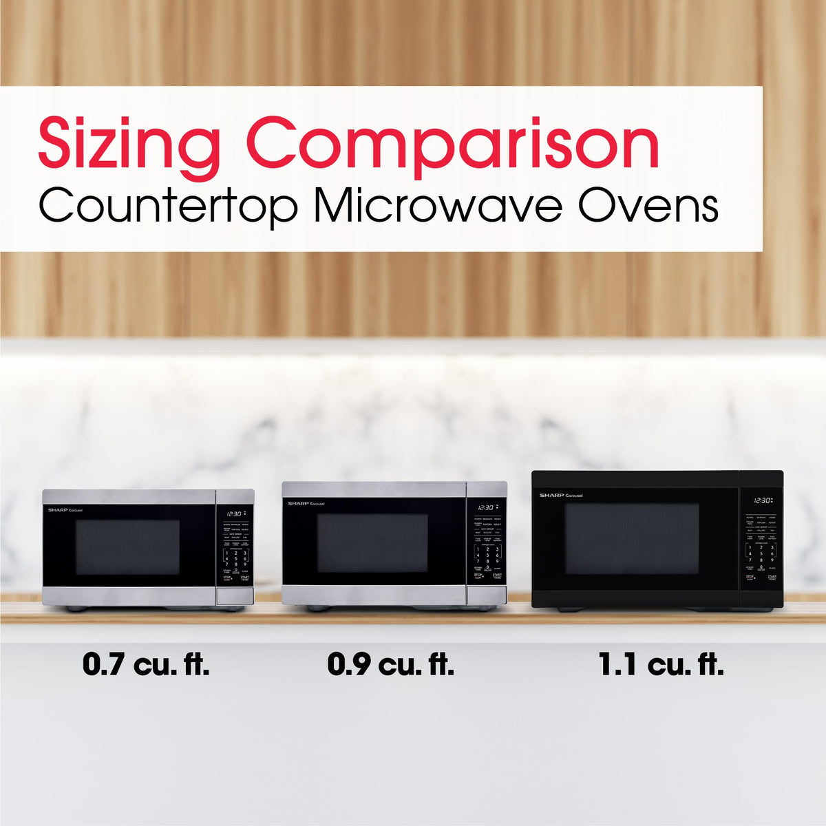 Sharp LED interior lighting highlights food for easy viewing during cooking.