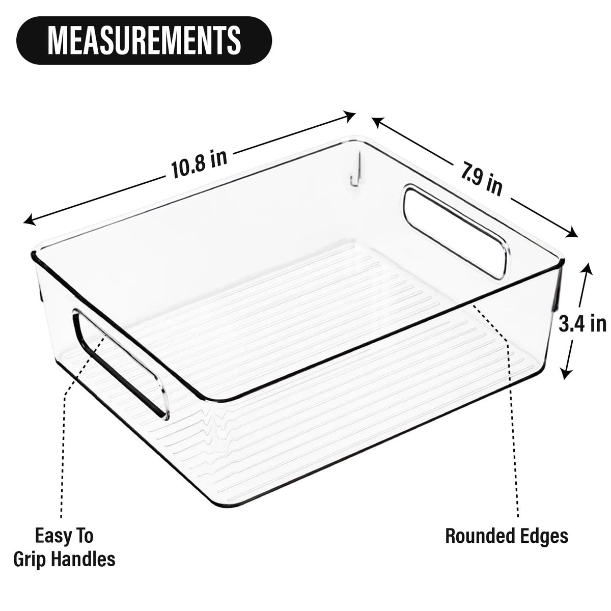 ShelfShaper clear storage bin in fridge maximizes space while keeping items visible.