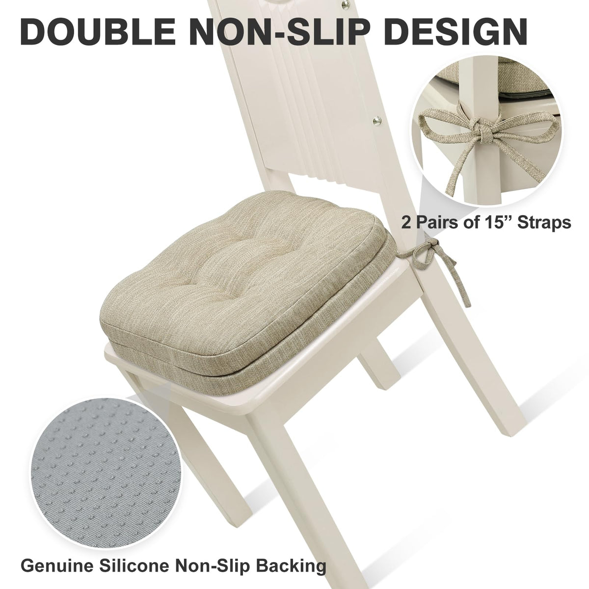 Shinnwa cushions include rear straps to fasten cushions to chairs.